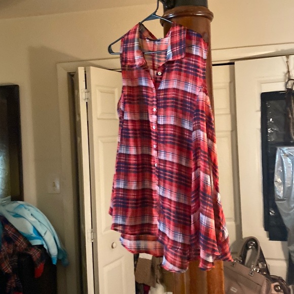 Sheer blouse red print nice - Picture 1 of 8